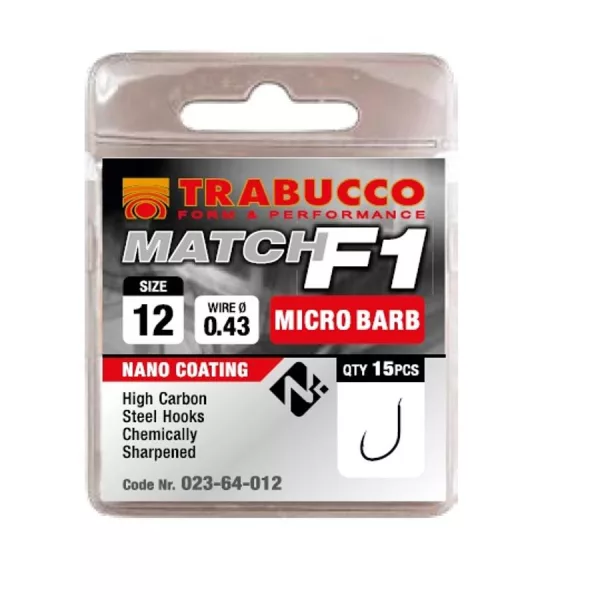 Trabucco F1 Match 12 Cârlig cu placă, cu barbă 15 buc