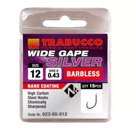   Trabucco Wide Gape Silver 12 cu paletă, Cârlig fără barbă 15buc
