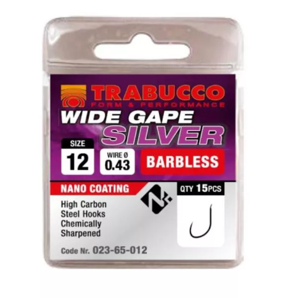 Trabucco Wide Gape Silver 16 cu paletă, Cârlig fără barbă 15buc