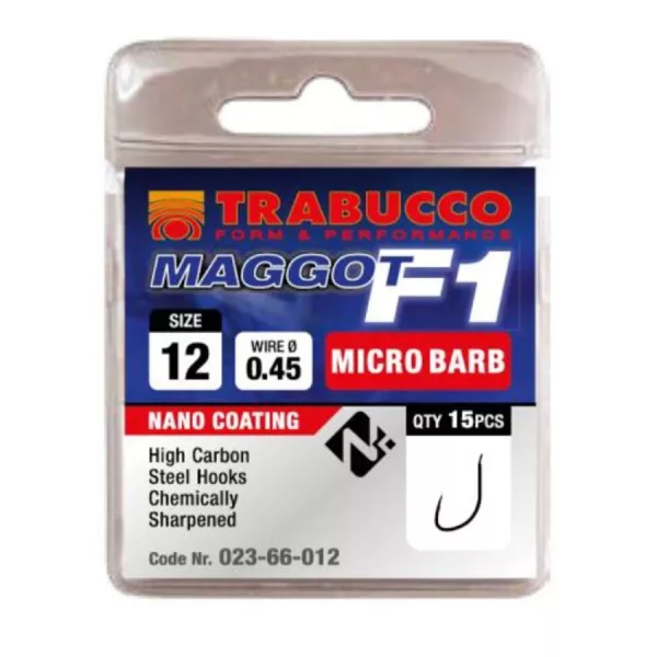 Trabucco F1 Maggot 18 bucăți, Cârlig cu barbă 15buc