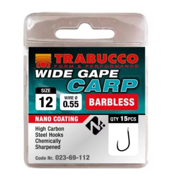 Trabucco Wide Gape Carp 12 Cârlig cu placă, fără barbă 15buc