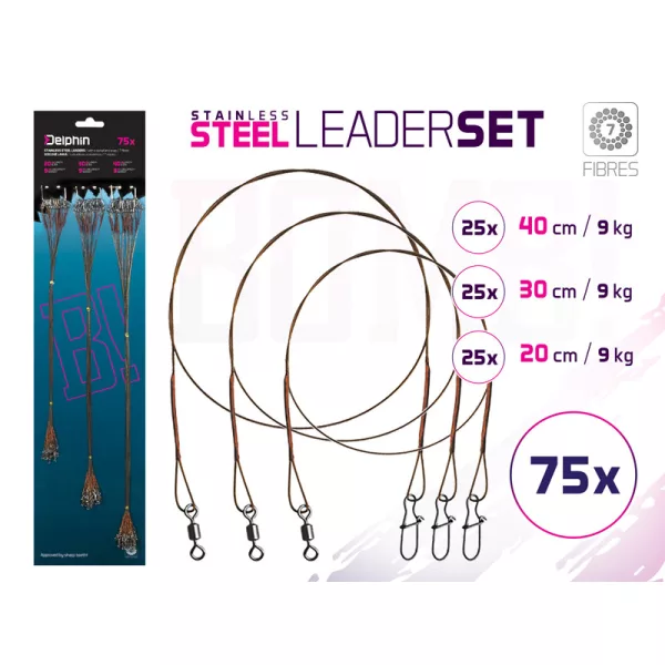 Delphin Set BOMB! strună din oțel cu agrafă/7 fire (75x /20,30,40cm/12kg)