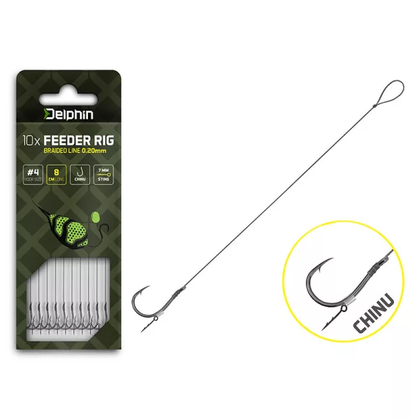 Delphin Braided Sting Feeder Rig 8cm Forfait Montat cu Cârlig Chinu Nr. 4 din Fir Textil 10 buc