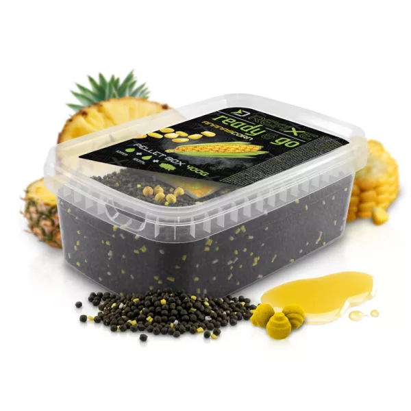 Delphin Reaxe Ready&Go Kukorica-Ananász Pellet Box 400gr + 120ml Booster és 10mm Wafters
