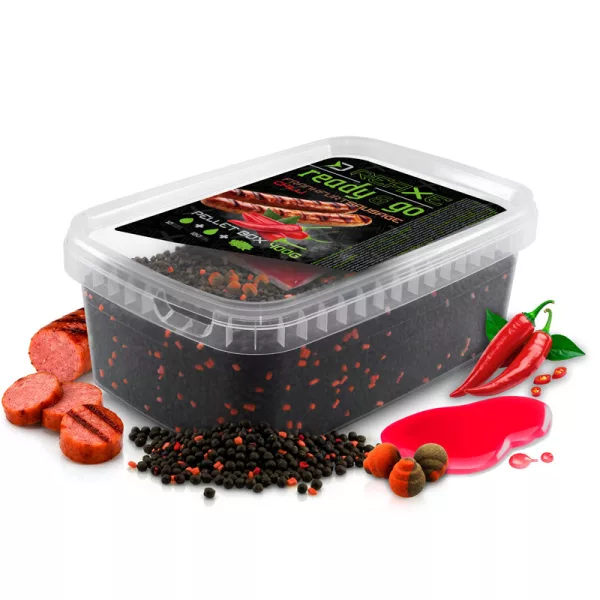 Delphin Reaxe Ready&Go Frankfurti Kolbász-Chili Pellet Box 400gr +120ml Booster + 10mm Wafter