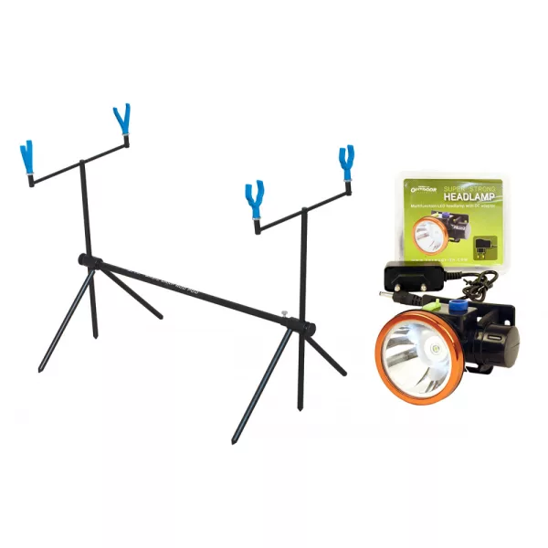 Kamasaki Economic Rod Pod pentru 2 Lanse cu Lanternă Frontală Super Puternică