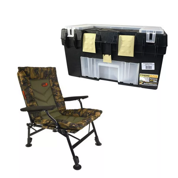 Carp Expert Comfort Camo Scaun de pescuit cu Fishing Box - 50x38x55cm