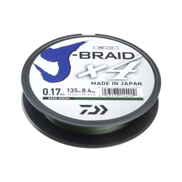 Daiwa J-Braid X4 Sötétzöld 0,17mm 135m Fonott Főzsinór