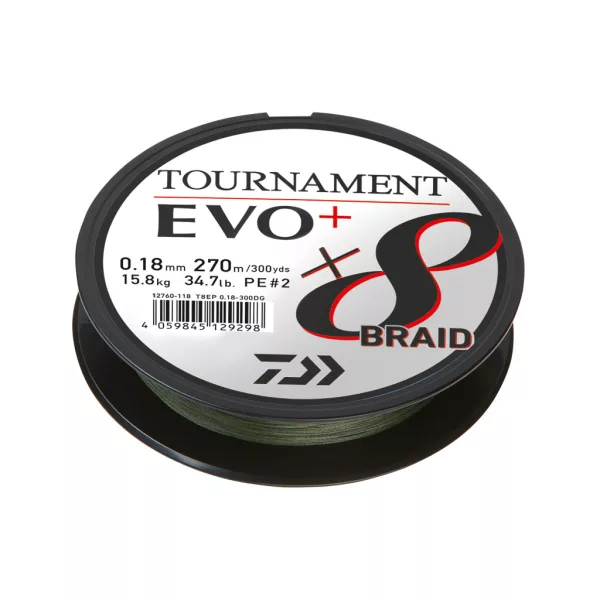 Daiwa Tournament X8 Braid Evo+ Sötétzöld 0,16mm 135m Fonott Főzsinór