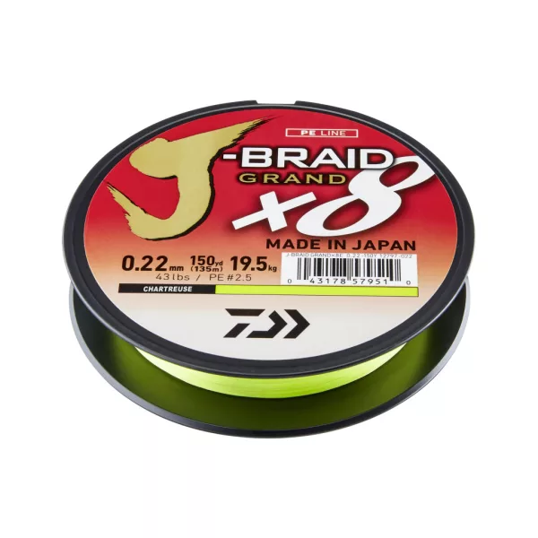 Daiwa J-Braid Grand X8 Chartreuse 0,24mm 135m Fonott Főzsinór