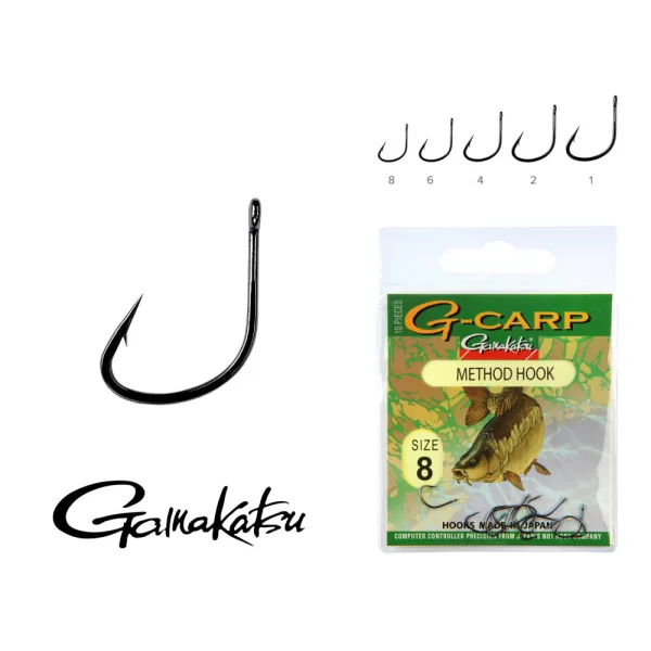 Gamakatsu G-Carp method Negru 2 10 buc/pachet Cu ochi Cu barbă Cârlig Feeder