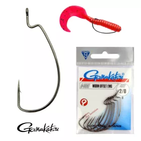   Gamakatsu Worm Offset Negru 4 6buc/pachet Cu ochi, cu contrabarba, cârlig pentru pești răpitori