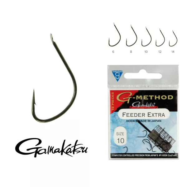 Gamakatsu Feeder Extra Negru 10 10buc/pachet Cârlig Feeder cu paletă și barbă