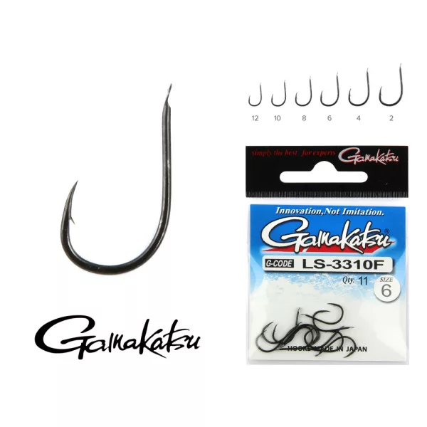 Gamakatsu LS-3310F/006 N/L Negru 6 11buc/pachet Cârlig feeder cu paletă, cu barbă
