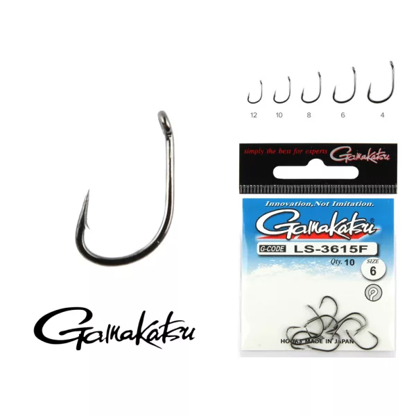 Gamakatsu LS-3614F/012 N/L Negru 12 12buc/pachet Cârlig Feeder cu ochi și barbă