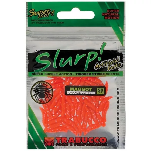 Trabucco Slurp Bait Larvă artificială Sclipici portocaliu Larvă artificială galbenă 50db