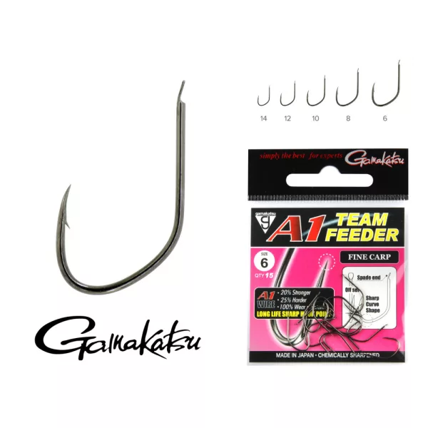 Gamakatsu A1 Team Feeder Fine Carp Negru 6 15 buc/pachet Cârlig Feeder cu paletă și barbă