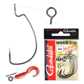   Gamakatsu Worm-330 Bottom Jigging Negru 3/0 5buc/pachet Cu ochi, cu contrabarba, cârlig pentru pești răpitori