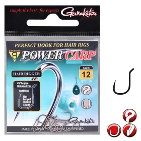   Gamakatsu Power Carp Hair Rigger Negru 14 10buc/pachet Cu ochi Cu barbă Cârlig de Feeder