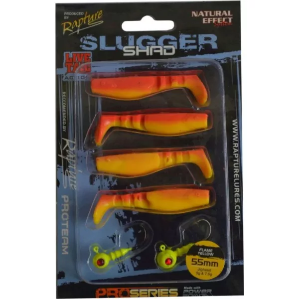 Rapture Slugger Shad Set 5,5cm Galben Flacără 4+2buc Set de Naluci