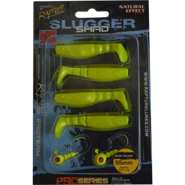Rapture Slugger Shad Set 5,5cm Galben Neon 4+2buc Set de Naluci