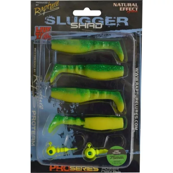 Rapture Slugger Shad Set 7,5cm Lime Yellow 4+2buc Set Naluci Artificiale