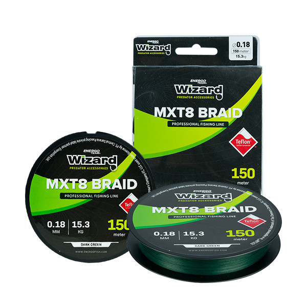 Wizard MXT8 Braid fir împletit verde închis (0,18mm,15,3kg, 150m)