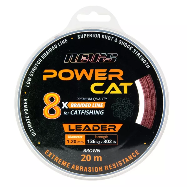Nevis Powercat Braid Leader X8 20m 0.80mm Fir textil pentru forfac - Maro