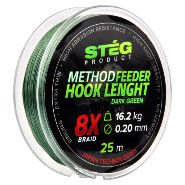 Stég Stég Method Feeder fir forfac 0.20mm 25m Fir împletit forfac-Verde închis
