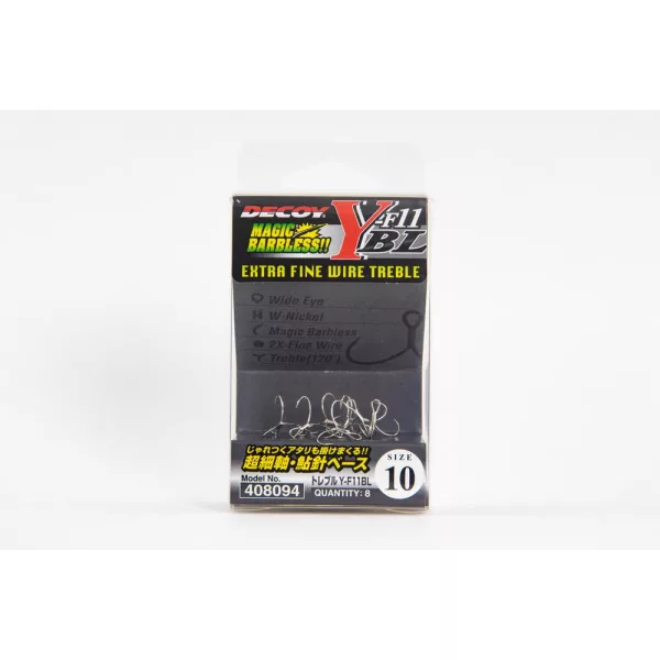 Decoy Y-F11BL Extra Fine Wire #10 Barbless Füles Szakáll Nélküli Háromágú Horog 8db
