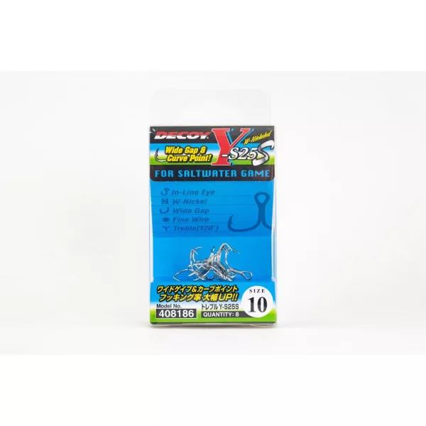 Decoy Y-S25S Saltwater Game #10 Füles Szakállas Háromágú Horog 8db