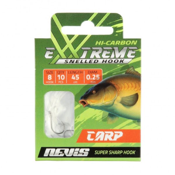 Nevis 6 Cârlig de crap legat monofilament, cu barbă, cu ochet 10 buc