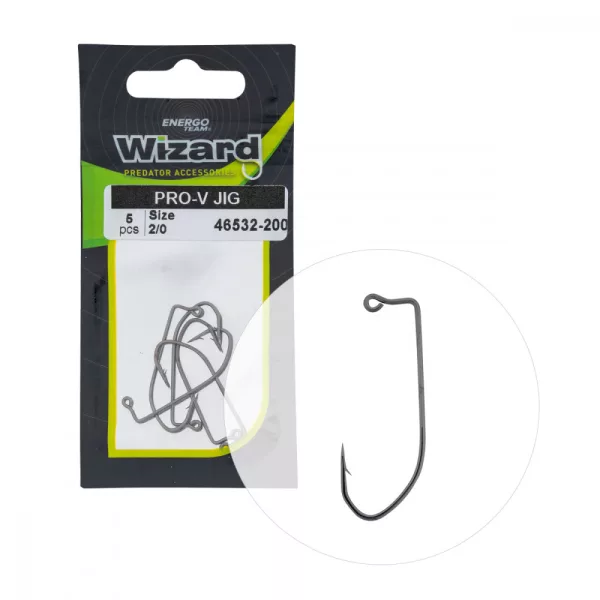 Wizard Pro-V Jig Cârlig offset de spinning cu ochi și barbă 2/0