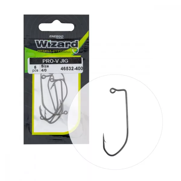 Wizard Pro-V Jig Cârlig offset de spinning cu ochi și barbă 4/0