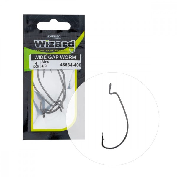 Wizard Wide Gap Worm, cu ochet și barbă, 4/0, cârlig offset pentru spinning