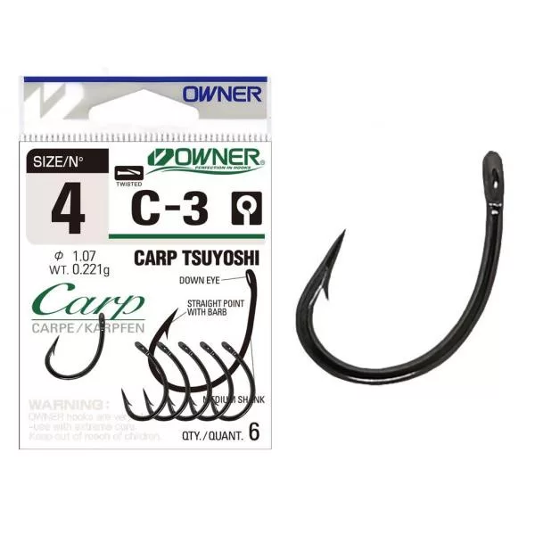 Owner Carp C-3 53263 6 Cârlig de crap cu barbă, cu ochi 7buc