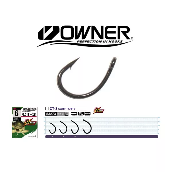 Owner Carp CT-3 53273 6 Cârlig pentru boilies cu barbă, cu ochet 8 buc.