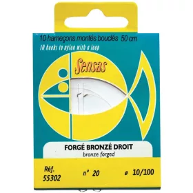   Sensas Forjat Drept Bronz 50cm 0,22mm 6 Cârlig monofilament pre-legat 10 buc.