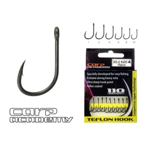   Carp Academy Teflon Hook XS-2 Negru 1 10buc/pachet Cu ochet Cu barbă Cârlig de boilies