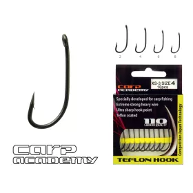   Carp Academy Teflon Hook XS-3 Negru 6 10buc/pachet Cu ochet Cu barbă Cârlig de boilies
