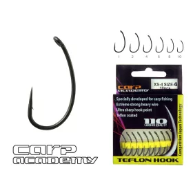   Carp Academy Teflon Hook XS-4 Negru 1 10buc/pachet Cu ochet Cu barbă Cârlig de boilies