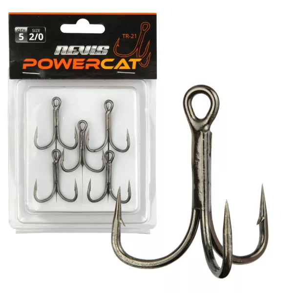 Nevis Powercat Treble Hook TR-21 Negru 4/0 5buc/pachet Cârlig cu ochi, cu barbă pentru pești răpitori