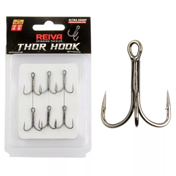 Reiva Treble Hook TR-20 Negru 6 6 bucăți/pachet Cu ochi Cu barbă Cârlig pentru pești răpitori