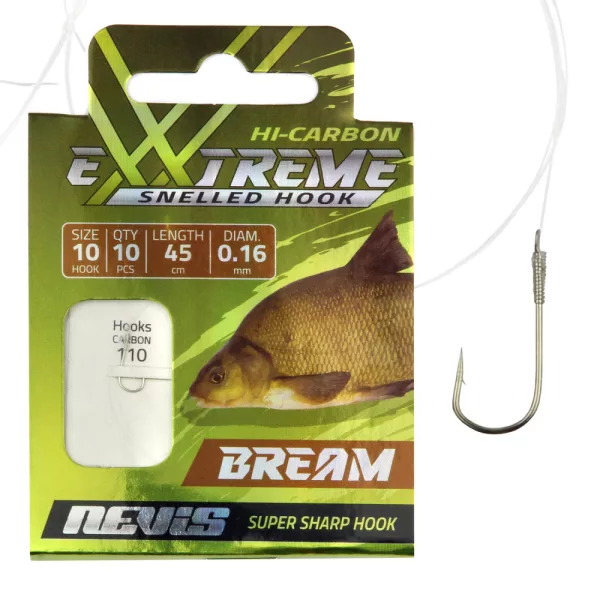 Nevis 10 Cu barbă, Cu ochet 45cm 0,16mm Cârlig pre-legat monofilament pentru plătică 10 buc