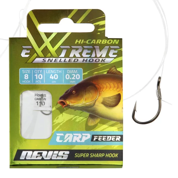 Nevis 10 Cu barbă, Cu ochet 40cm 0,20mm Cârlig pre-legat monofilament pentru feeder 10 buc