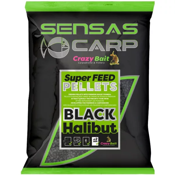 Sensas Super Feed Pellets Negru Halibut 6mm Pelete de nădire 700gr