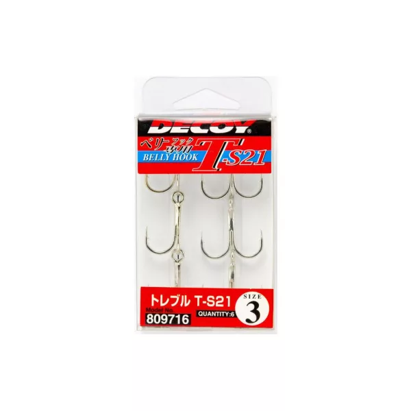Decoy T-S21 Belly Hook #8 Füles Szakállas Háromágú Horog 6db