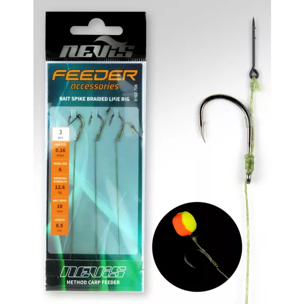 Nevis Feeder Forfac împletit, cu spin Negru 6 3buc/pachet Cu ochi Cu barbă Cârlig de Feeder