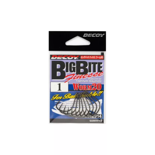 Decoy Worm 20 Big Bait Finesse 1/0 Füles Szakállas Egyágú Ragadozóhalas Horog 9db