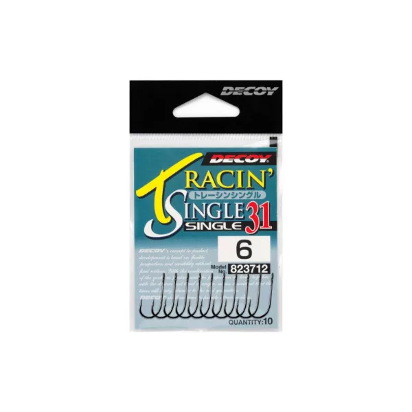 Decoy 31 Tracin Single #6 Füles Szakállas Egyágú Ragadozóhalas Horog 10db